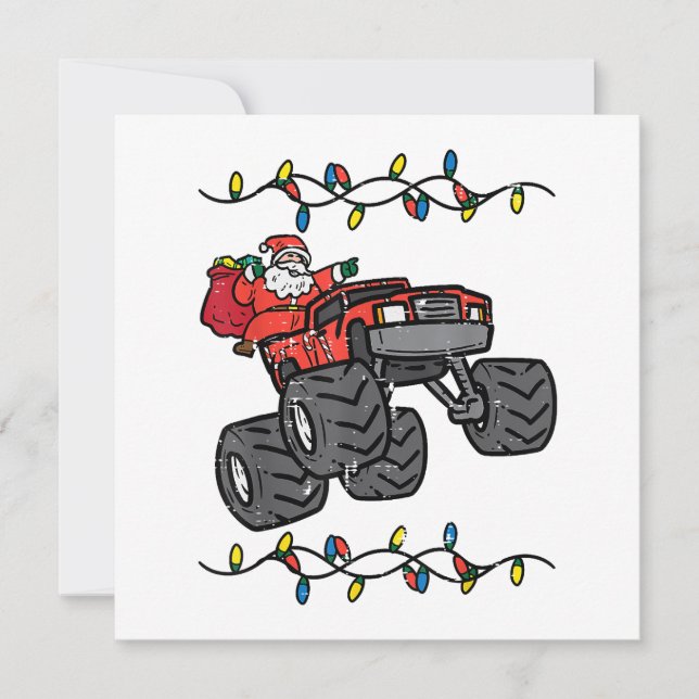 Christmas Santa Monster Truck Boys Kids Toddler Yo Invitation (Front)