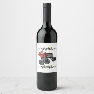 Christmas Santa Monster Truck Boys Kids Toddler Yo Wine Label