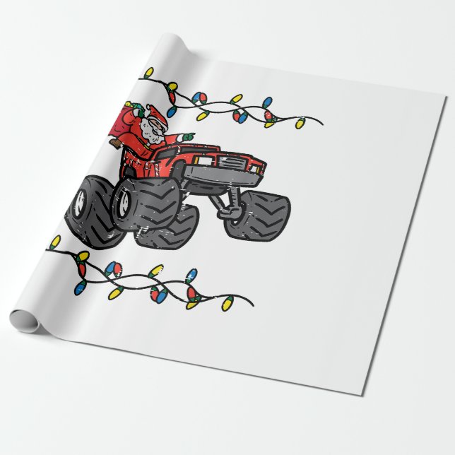 Christmas Santa Monster Truck Boys Kids Toddler Yo Wrapping Paper (Unrolled)