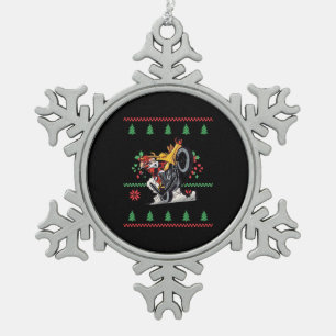 Christmas Santa Motor Rider Motorcycle Riding Snowflake Pewter Christmas Ornament