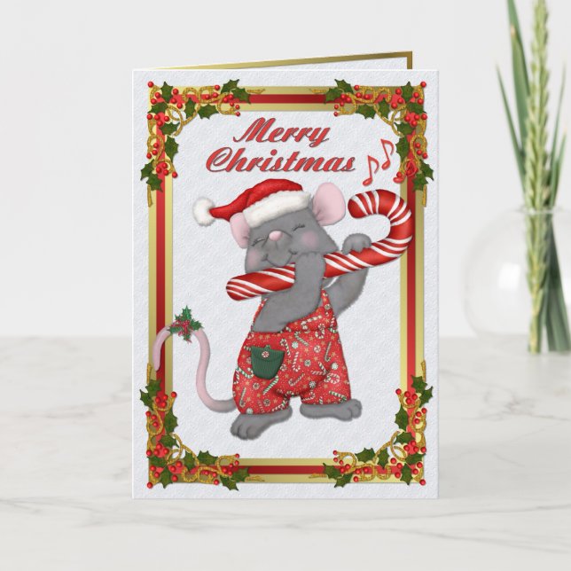 Christmas Santa Mouse Tunes Holiday Card (Front)