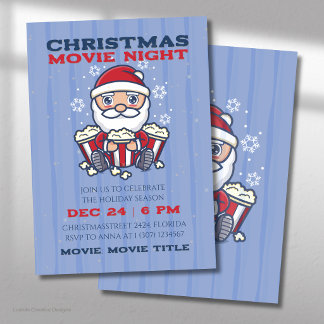 Christmas Santa Movie Night Popcorn Invitation