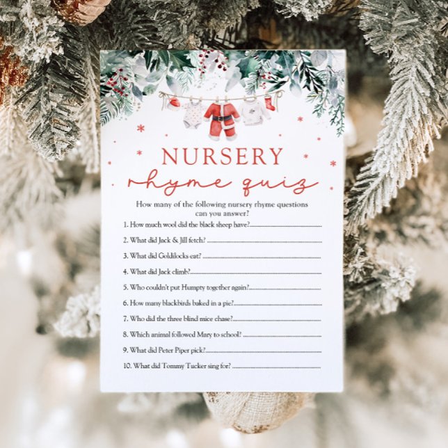 Christmas Santa Nursery Rhyme Quiz Baby Shower Invitation (Watercolor Christmas Santa Nursery Rhyme Quiz Baby Shower Game)