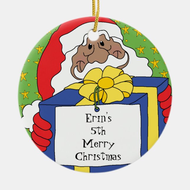 Christmas Santa of Colour Presents Ceramic Tree Decoration (Front)