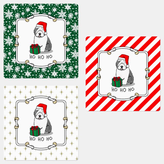 Christmas Santa Old English Sheepdog (Grey 1) Cute (Group)