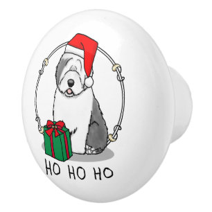 Christmas Santa Old English Sheepdog (Grey 1) Cute Ceramic Knob