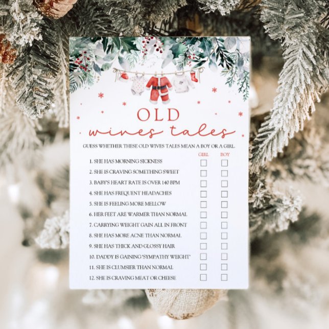 Christmas Santa Old Wives Tales Baby Shower Game Invitation (Watercolor Cute Christmas Santa Old Wives Tales Baby Shower Game )