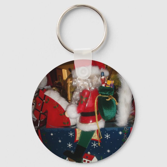Christmas Santa on a Horse with Snow Art Print Key Ring (Front)