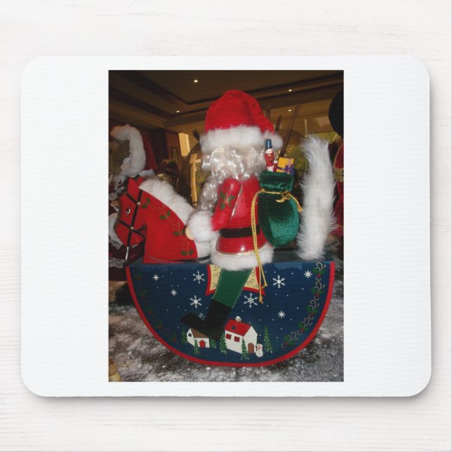 Christmas Santa on a Horse with Snow Art Print Mouse Pad (Front)