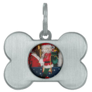 Christmas Santa on a Horse with Snow Art Print Pet ID Tag