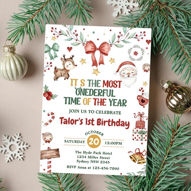 Christmas Santa Onederful 1st Birthday Party  Invitation (Creator Uploaded)