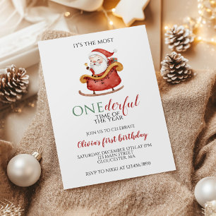 Christmas Santa Onederful First Birthday Invitatio Invitation