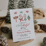Christmas Santa Onederful First Birthday Invitation<br><div class="desc">Oh what fun,  it is to be One! Christmas Santa first birthday party invitation with watercolor santa,  christmas and red polka dot back.</div>