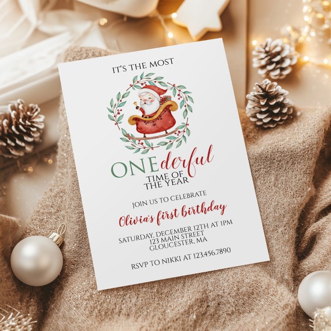 Christmas Santa Onederful First Birthday Invitation (Creator Uploaded)