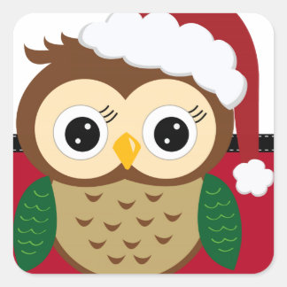 Christmas Santa Owl Square Sticker