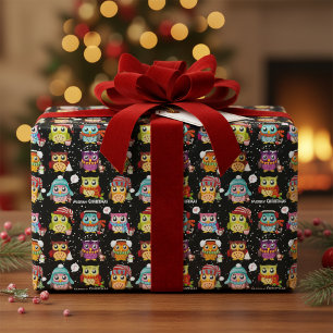 Christmas Santa Owl Wrapping Paper