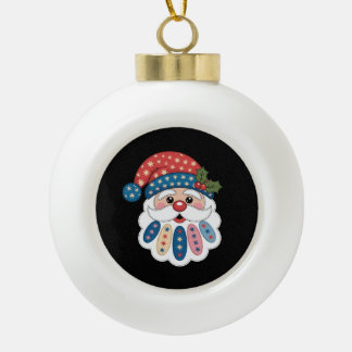 Christmas Santa Patchwork Snowflake Holly Winter Ceramic Ball Christmas Ornament