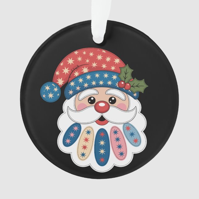Christmas Santa Patchwork Snowflake Holly Winter Ornament (Front)