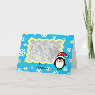 Christmas Santa penguin photo card template