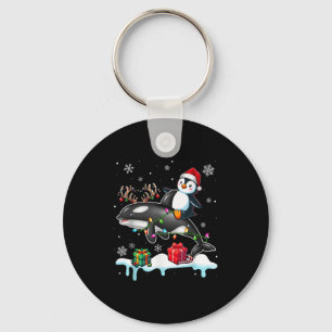 Christmas Santa Penguin Riding Reindeer Orca Lover Key Ring