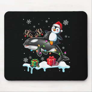Christmas Santa Penguin Riding Reindeer Orca Lover Mouse Pad