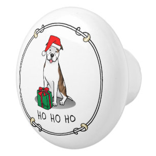 Christmas Santa Pit Bull (lt brindle white 3) Cute Ceramic Knob