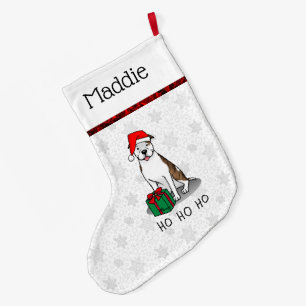 Christmas Santa Pit Bull (lt brindle white 3) Cute Large Christmas Stocking