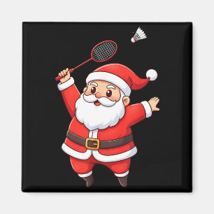 Christmas Santa Playing Badminton Cute Badminton L Magnet