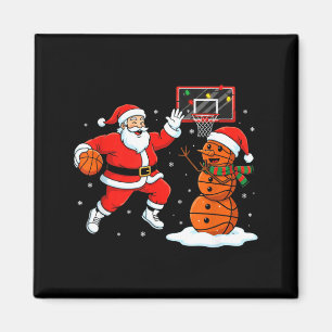 Christmas Santa Playing Basketball Snowman Artwork Magnet