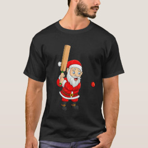 Christmas Santa Playing Cricket Xmas Funny Sports  T-Shirt
