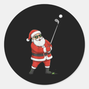 Christmas Santa Playing Golf For Boys Men Golfing Classic Round Sticker