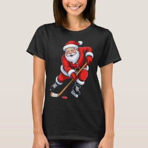 Christmas Santa Playing Ice Hockey Boys Men Xmas P T-Shirt