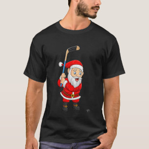 Christmas Santa Playing Ice Hockey Xmas Funny Spor T-Shirt