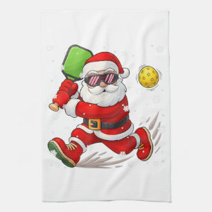Christmas Santa Playing Pickleball Tea Towel