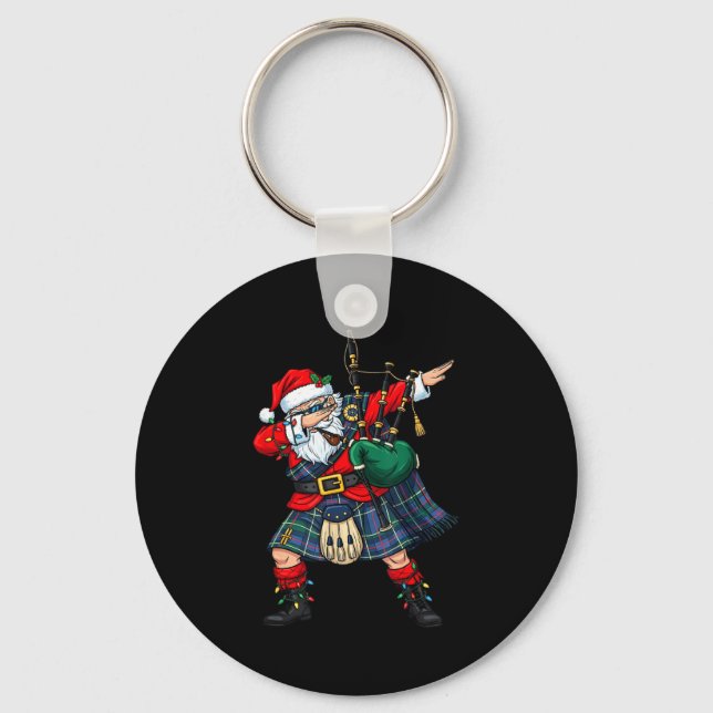 Christmas Santa Playing Scottish Bagpes Funny Holi Key Ring (Front)