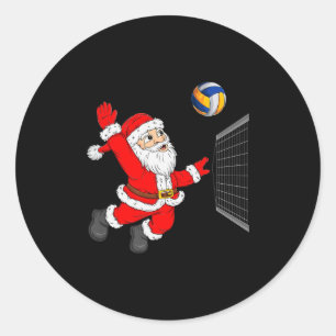 Christmas Santa Playing Volleyball Xmas Funny Srts Classic Round Sticker