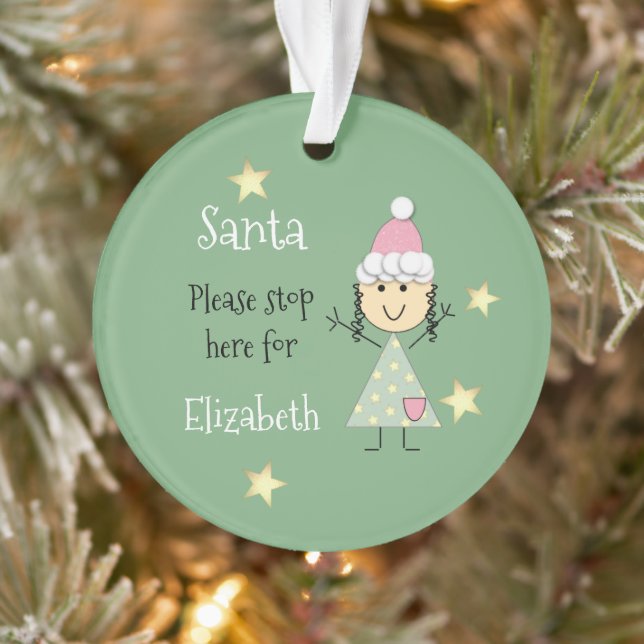 Christmas santa please stop here green ornament (Tree)