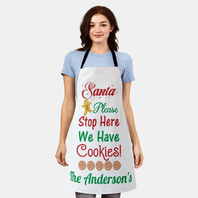 Christmas Santa Please Stop Here We have cookies Apron (Worn)