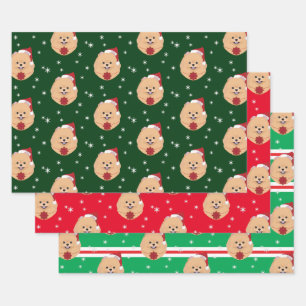 Christmas Santa Pomeranian Dog Snowflake Wrapping Paper Sheet