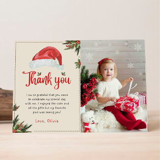 Christmas Santa Red Hat Birthday Photo Thank You Card
