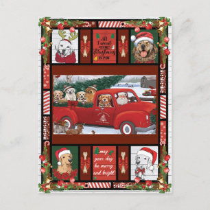 Christmas Santa Red Truck golden retriever  Postcard