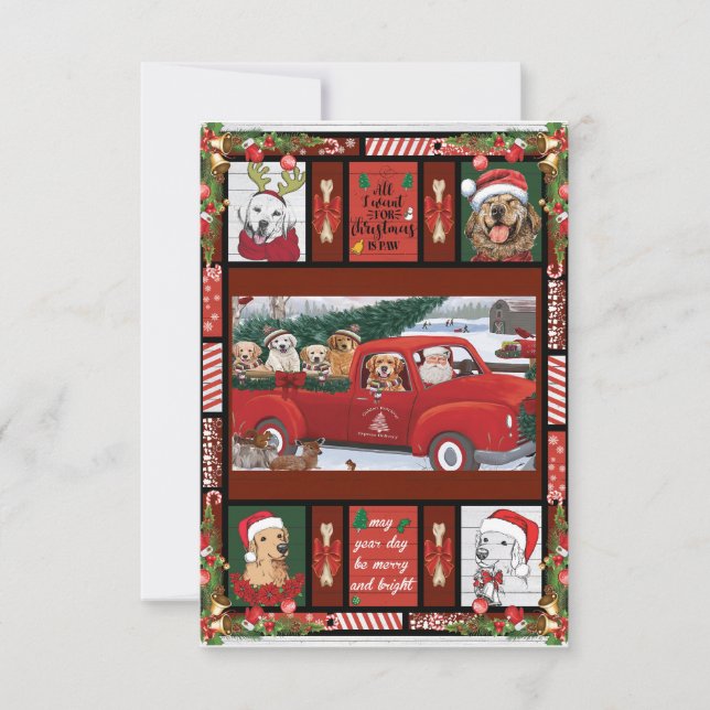 Christmas Santa Red Truck golden retriever   Thank You Card (Front)