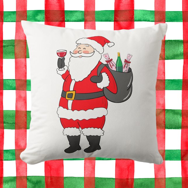Christmas Santa Red Wine Lover Festive Cushion (Creator Uploaded)