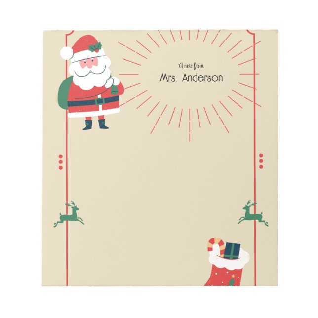 Christmas Santa & Reindeer Boho Notepad (Front)