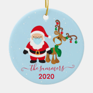 Christmas Santa Reindeer Calligraphy 2020 Covid Ceramic Tree Decoration