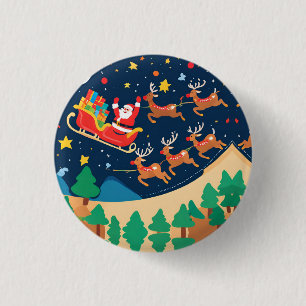 Christmas Santa Reindeer Coming To Town  3 Cm Round Badge