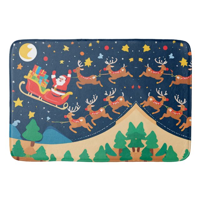 Christmas Santa Reindeer Coming To Town  Bath Mat (Front)