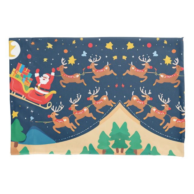 Christmas Santa Reindeer Coming To Town  Pillowcase (Front)