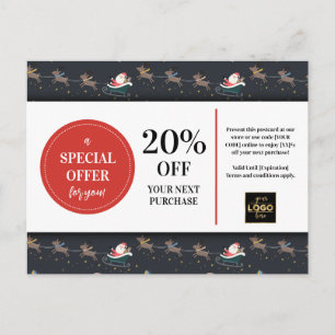 Christmas Santa Reindeer Custom Coupon Discount Postcard