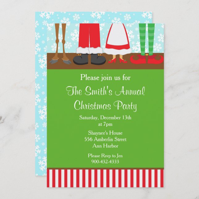 Christmas Santa Reindeer Feet Invitation (Front/Back)